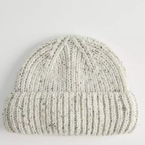 NWOT: Marled Wool-Blend Short Roll Ribbed Knit Beanie - OS